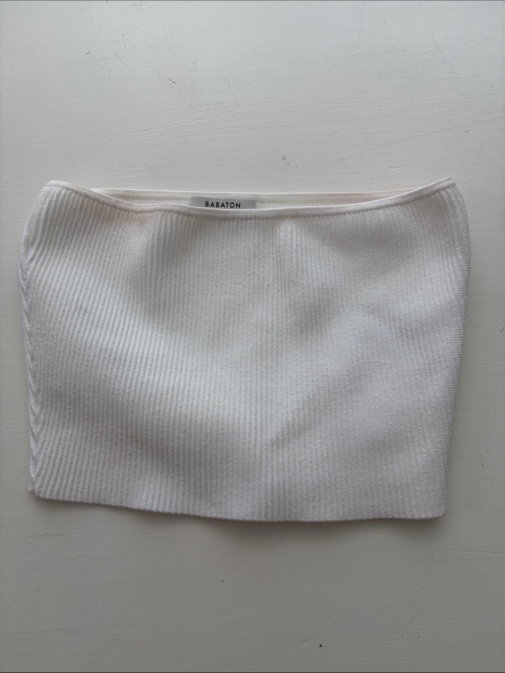 Babaton Off-White Ribbed Knit cropped tube top